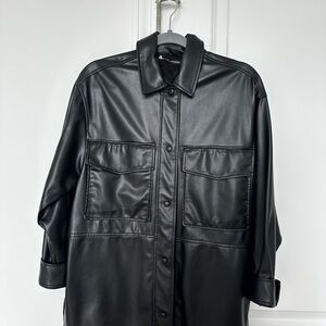 Zara Black Faux Leather Shirt Jacket